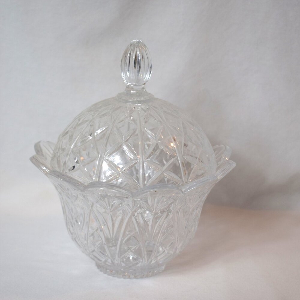 Vintage DePlomb Cut Glass Covered Candy Dish